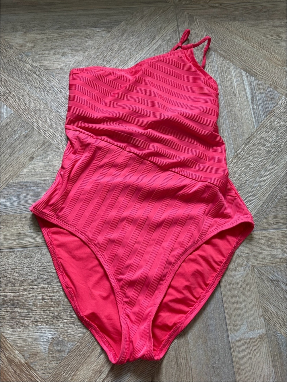 La Blanca One Shoulder Ribbed One Piece Swimsuit Coral Sun Size 12 Vacation